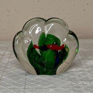 MCM Vintage Glass Paperweight Shell Shaped Fish Aquarium  Green